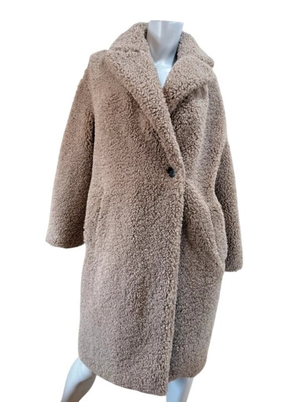 Cozy Chic Plush Teddy Fleece Mid Length Clean Girl Oversized One Button Coat Sm